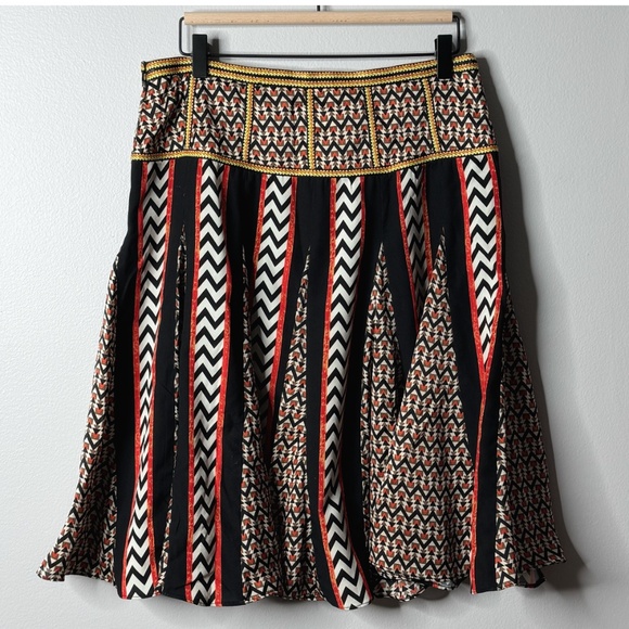 Anthropologie Ranna Gill Skirt Chevron Black Print Stripe Knee Length Size 16 - Picture 12 of 13